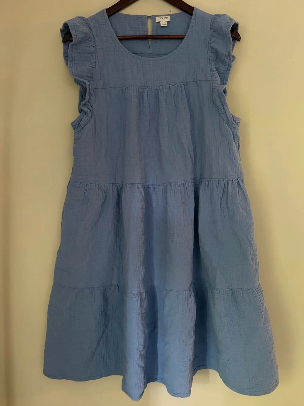 J Crew | Blue 100% Cotton Gauze Tiered Ruffle Sleeve Midi Dress | 14